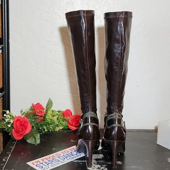 FRANCO SARTO Man Made Thin Patent Pull On Buckle Detail Heelwd Boot 7.5M - Picture 10 of 16